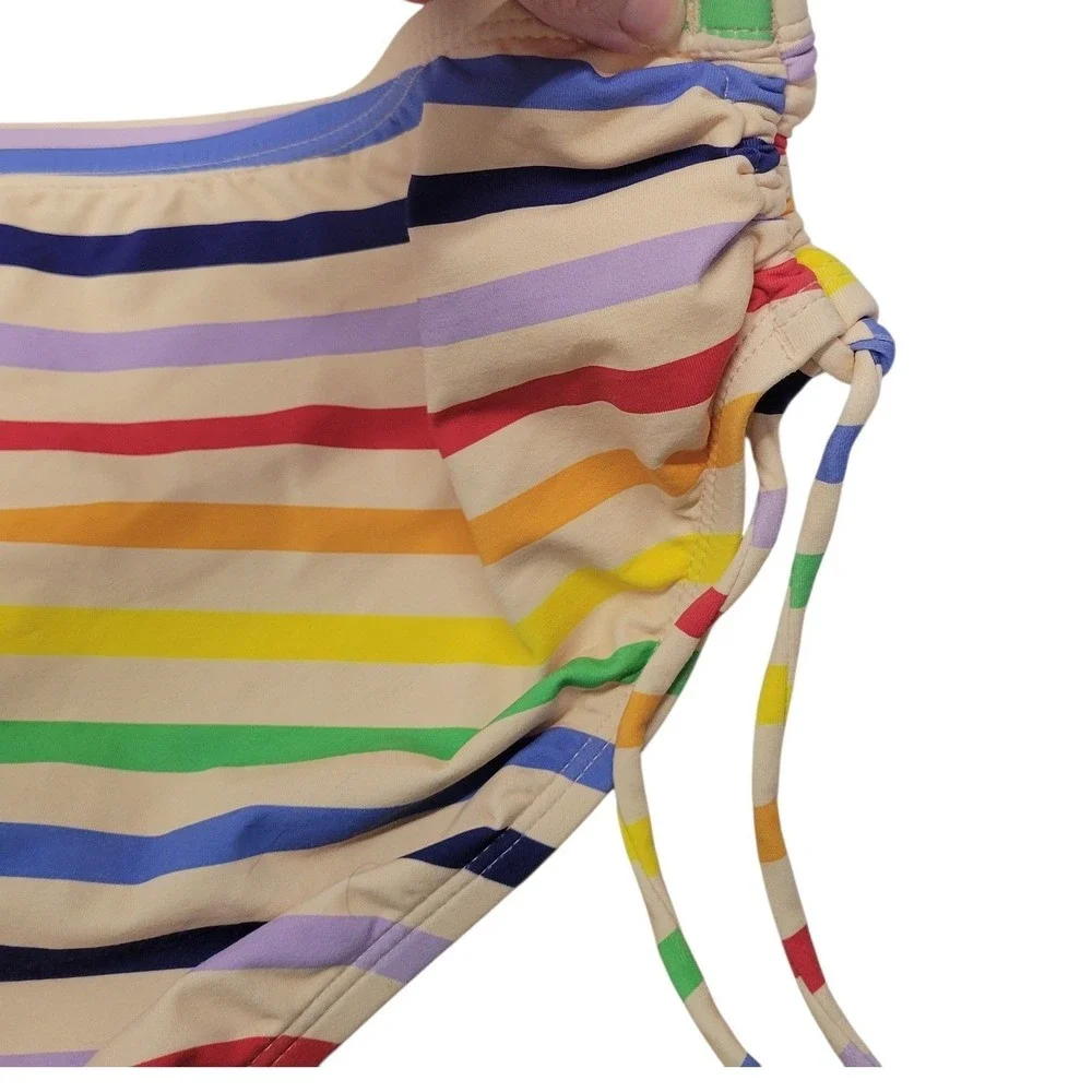 Gibson Latimer Rainbow Striped Bikini Set Bandeau‎ Top Side Tie Bottoms XL C667